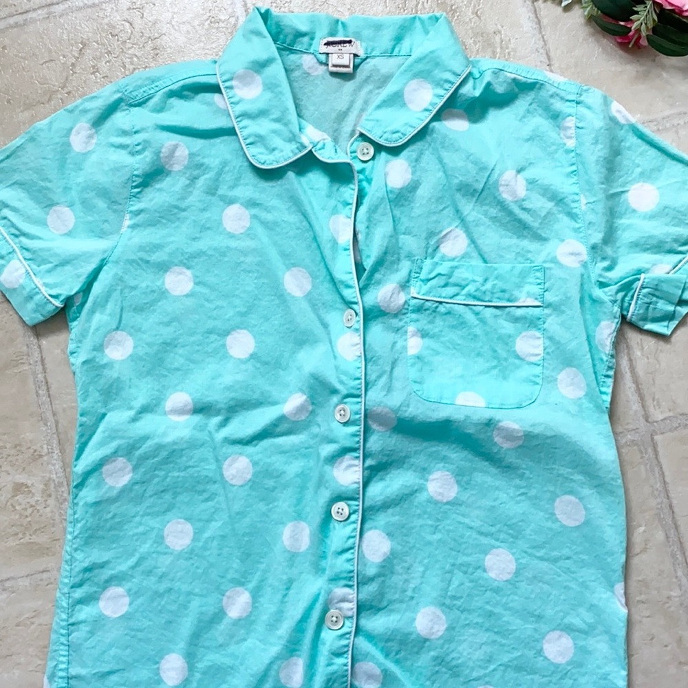 J. Crew Mint Green Polka Dot Pajama Top - Picture 2 of 4